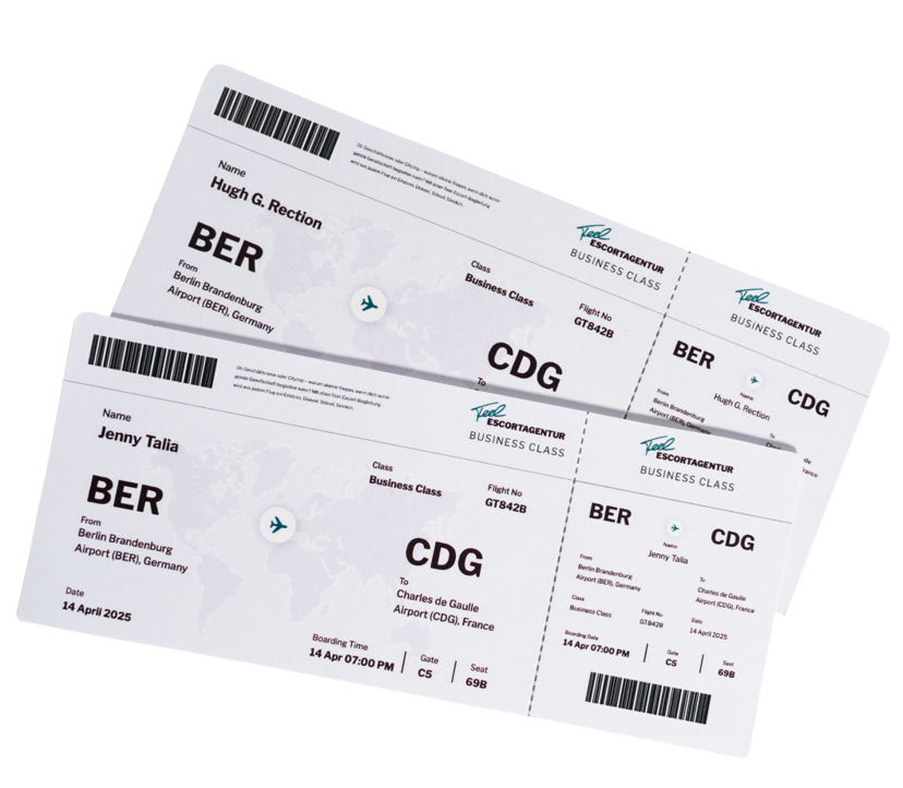 Zwei Business-Class-Flugtickets der Feel Escortagentur von Berlin nach Paris